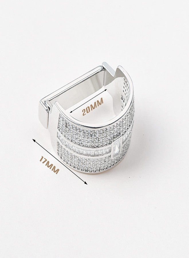 VVCome Men's Micro Pave Cubic Zirconia Tie Clips Tie Holder Crystal Necktie Ring Tie Tacks Accessories for Wedding Business (Silver Clear) - Image 3